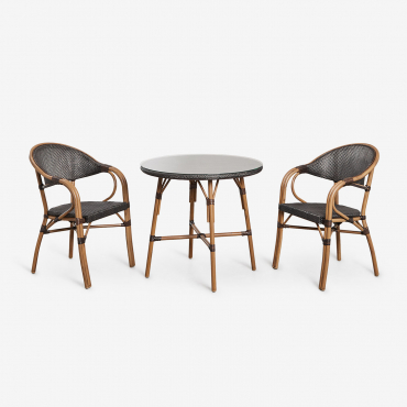 Brielle Bistro Classic Rundes Tischset Ø80 Cm Und 2 Stühle Mit Armlehnen Aus Textilene Und Aluminium Brielle Bistro Classic Braun Kaffee - Sklum