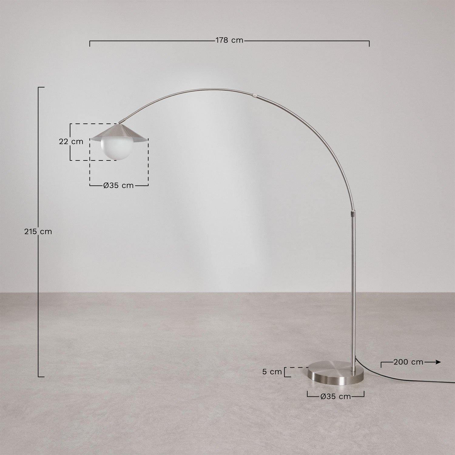 Orvina Stehlampe aus Eisen, MAßE