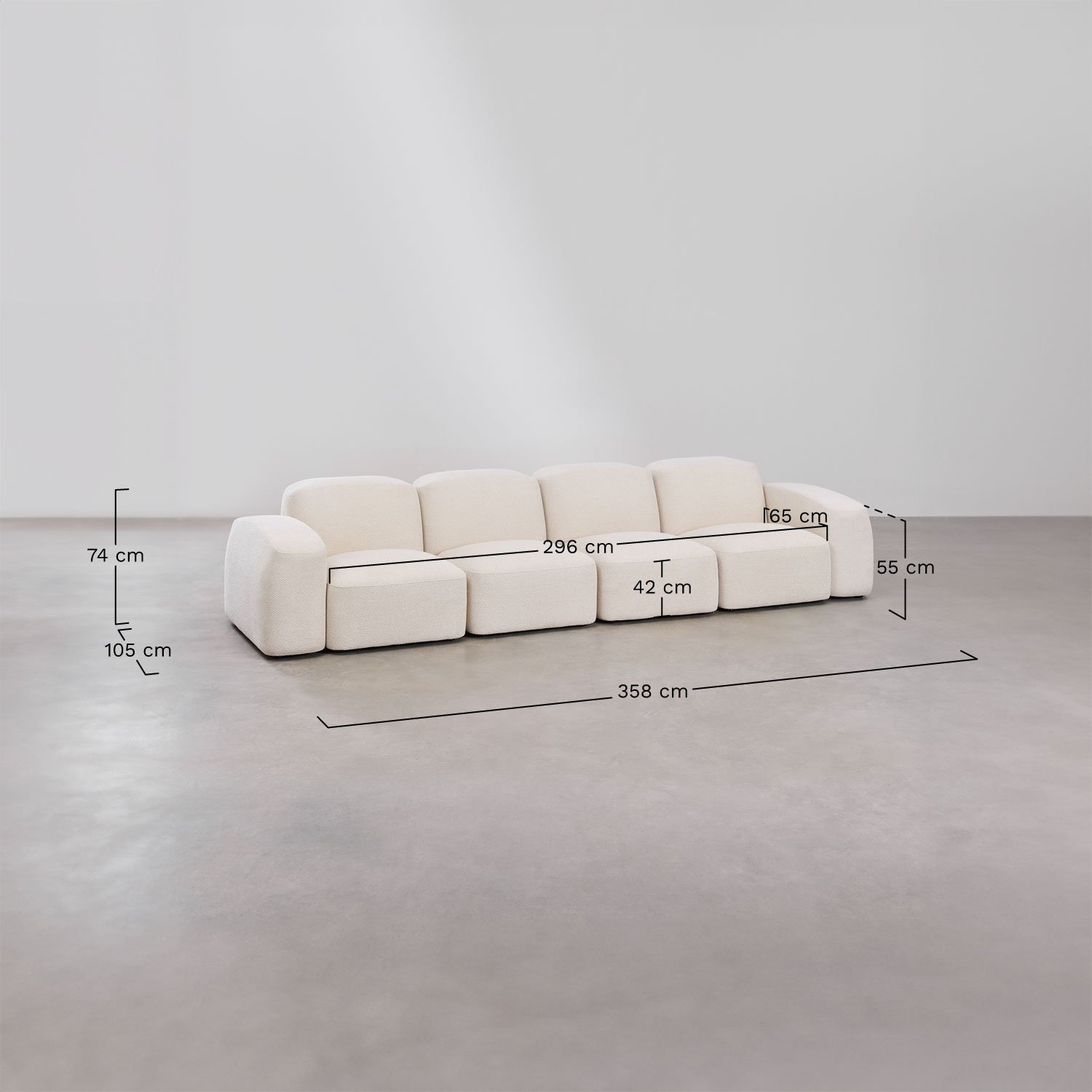 Bastian 4-teiliges modulares Sofa und Pouf, MAßE