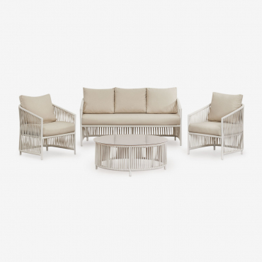 Gartenset Mit 2-sitzer-sofa, 2 Sesseln Und Couchtischen Aus Aluminium Und Geflochtenem Sophie-seil. Gardenia Weiß - Sklum