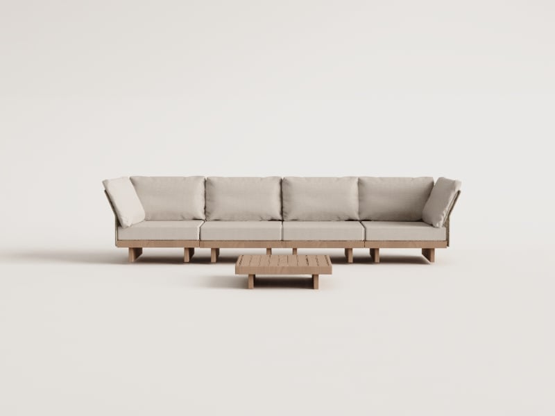 Dailin 4-teiliges modulares Sofa-Set mit 2 Ecksesseln und Couchtisch aus Akazienholz