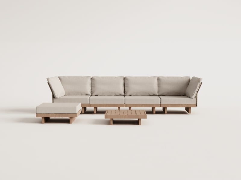 Dailin 4-teiliges modulares Gartensofa-Set mit 2 Eckstühlen, Couchtisch und Pouf aus Akazienholz