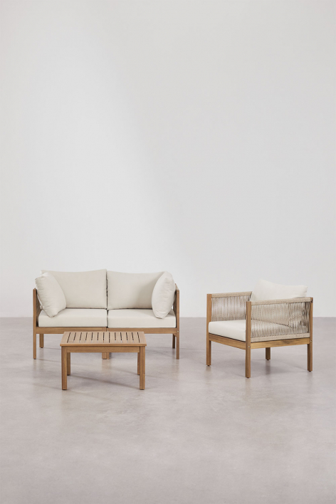 Wohnzimmerset mit 2-teiligem Modulsofa mit Armlehnen, Sessel und Couchtisch aus Branson-Akazienholz