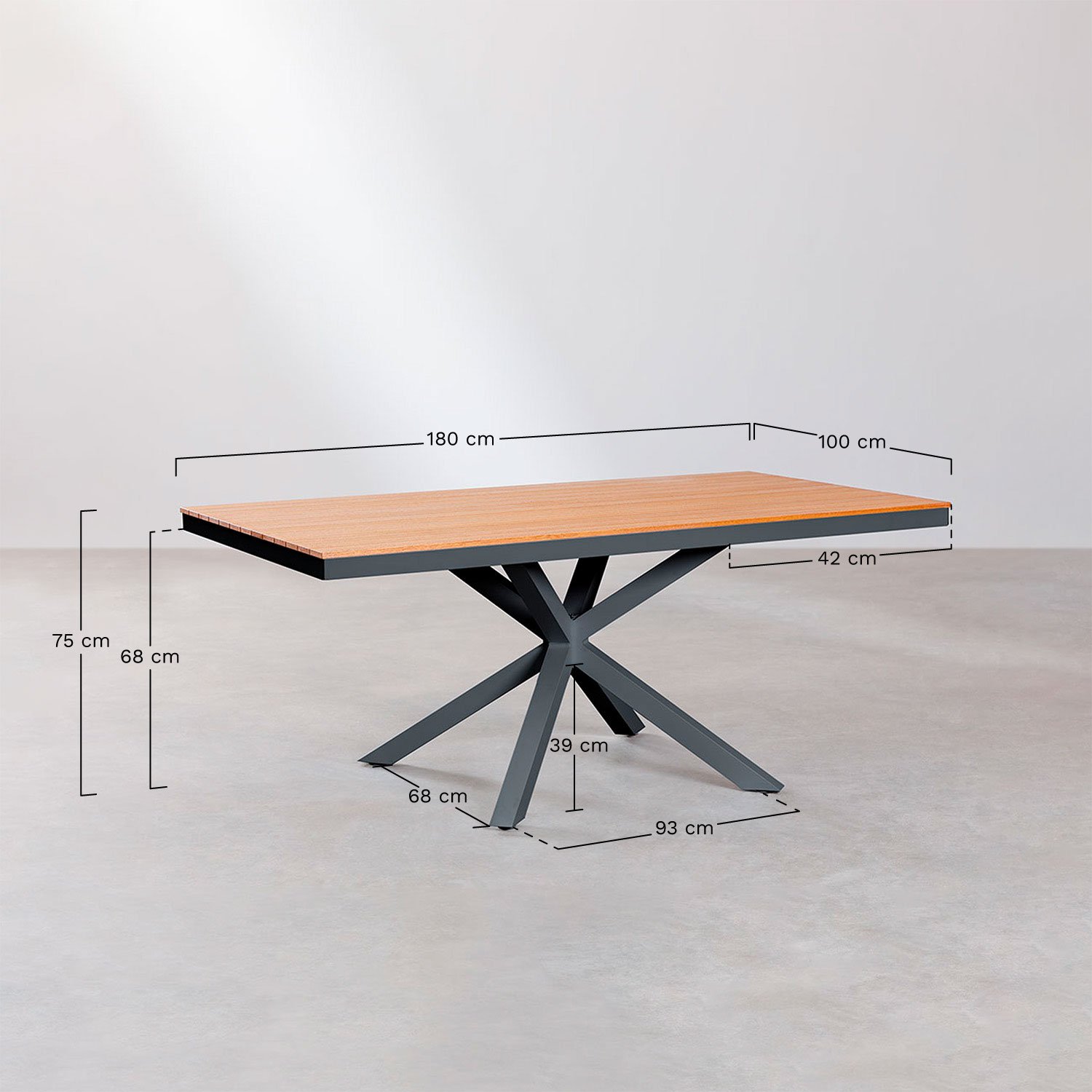 Set aus rechteckigem Tisch (180x100 cm) und 6 Archer-Gartenstühlen    , MAßE