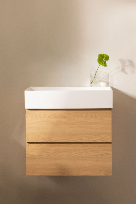 Hängendes Badezimmermöbel-Set aus Holz und Eschenfurnier mit integriertem Waschbecken Ona - Braun Natur