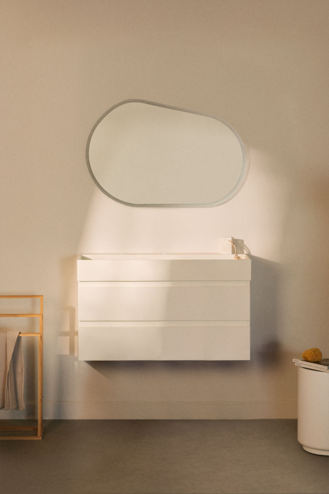 Hängendes Badezimmermöbel-Set aus Holz und Eschenfurnier mit integriertem Waschbecken Ona - Weiss