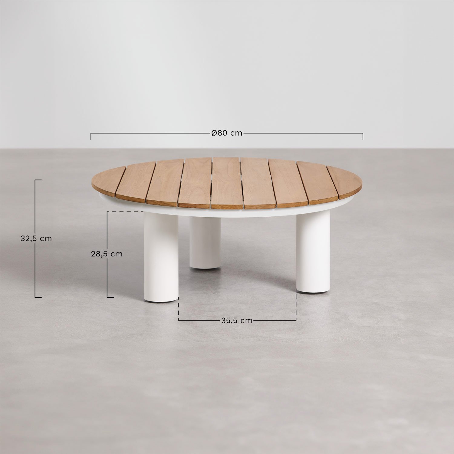 Runder Gartencouchtisch Ø80 cm aus Teakholz und Aluminium Umeko, MAßE