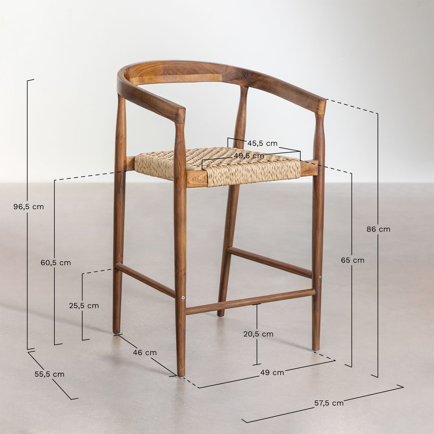 Packung mit 2 hohen Hockern aus Teakholz (66 cm) Visby, MAßE
