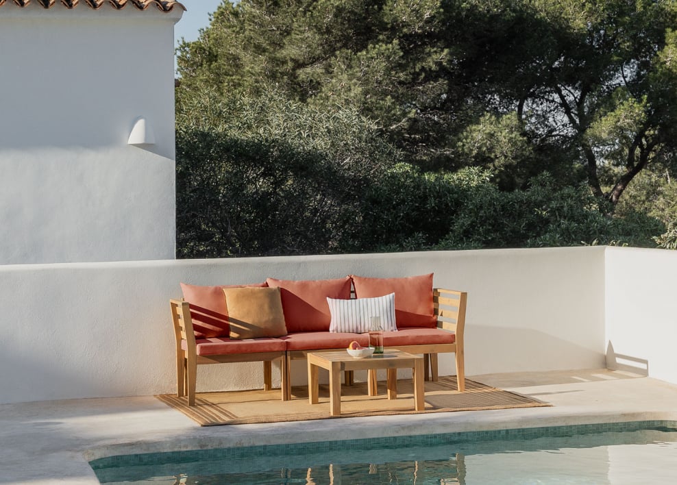 Filips 3-teiliges modulares Sofa-Set mit Armlehnen und Couchtisch aus Akazienholz - Terracotta