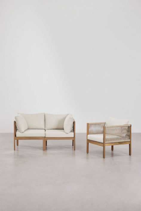 Wohnzimmerset mit 2-teiliger modularer Sofagarnitur mit Armlehnen und Sessel aus Akazienholz Branson