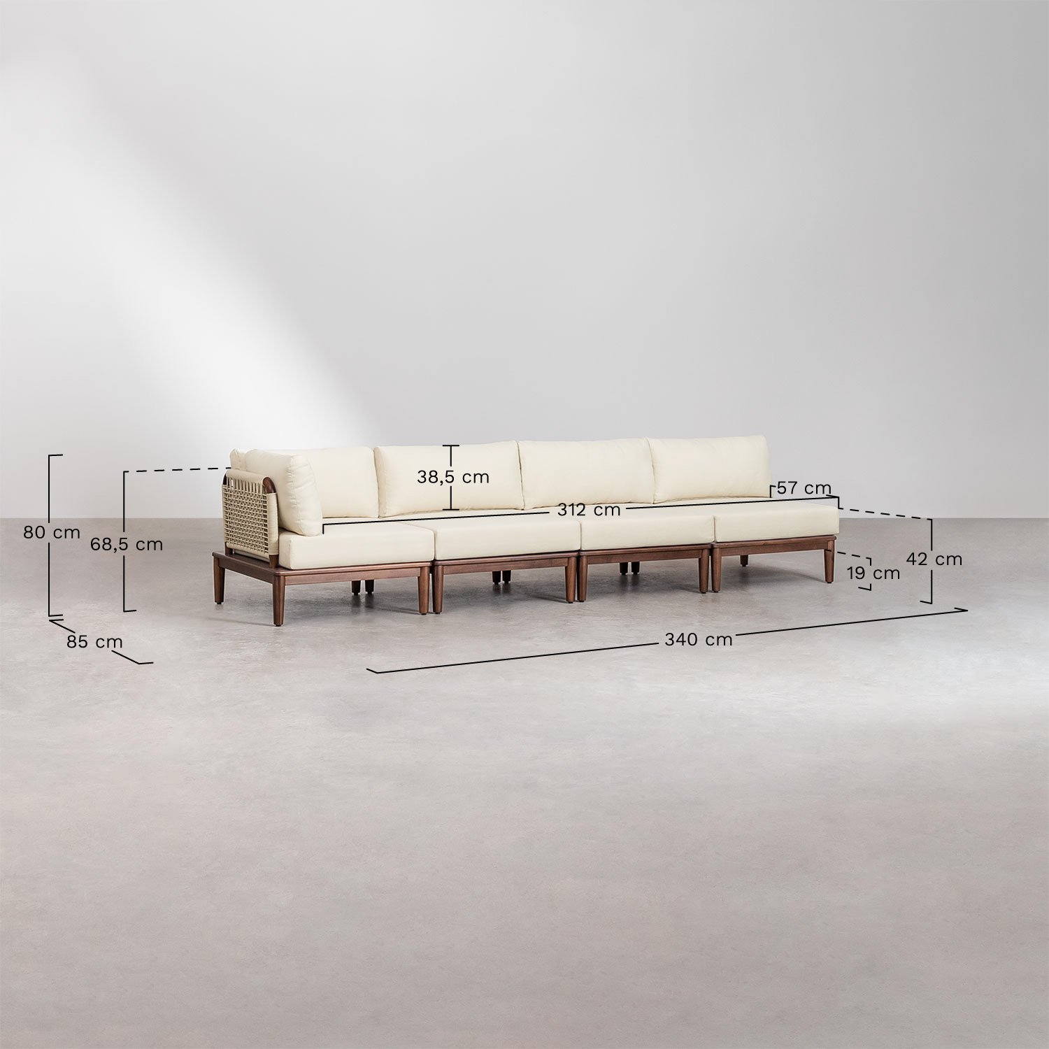 Giulia 4-teiliges modulares Garten-Ecksofa aus Akazie  , MAßE