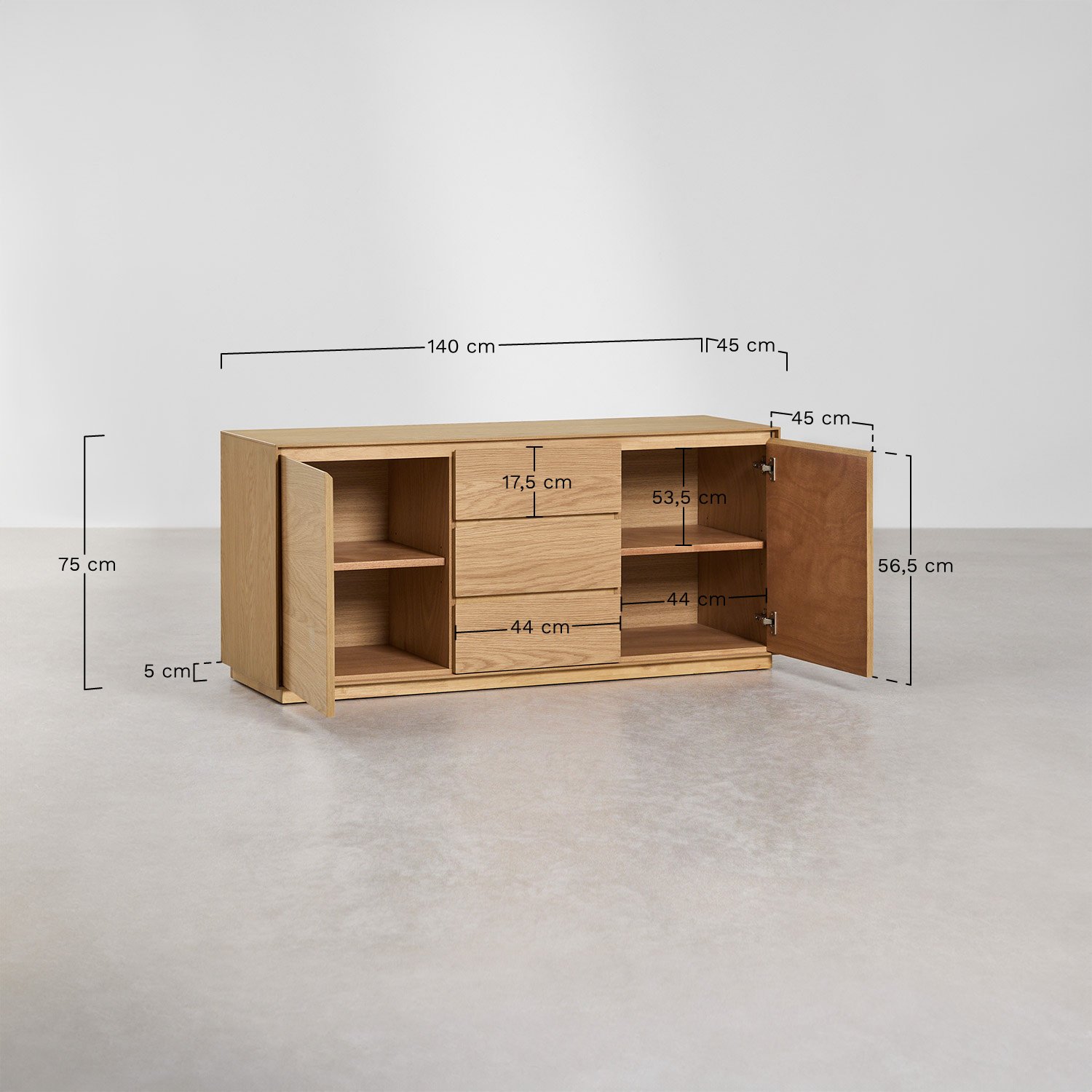 Rechteckiges Sideboard 140x45 cm aus Burundi MDF, MAßE