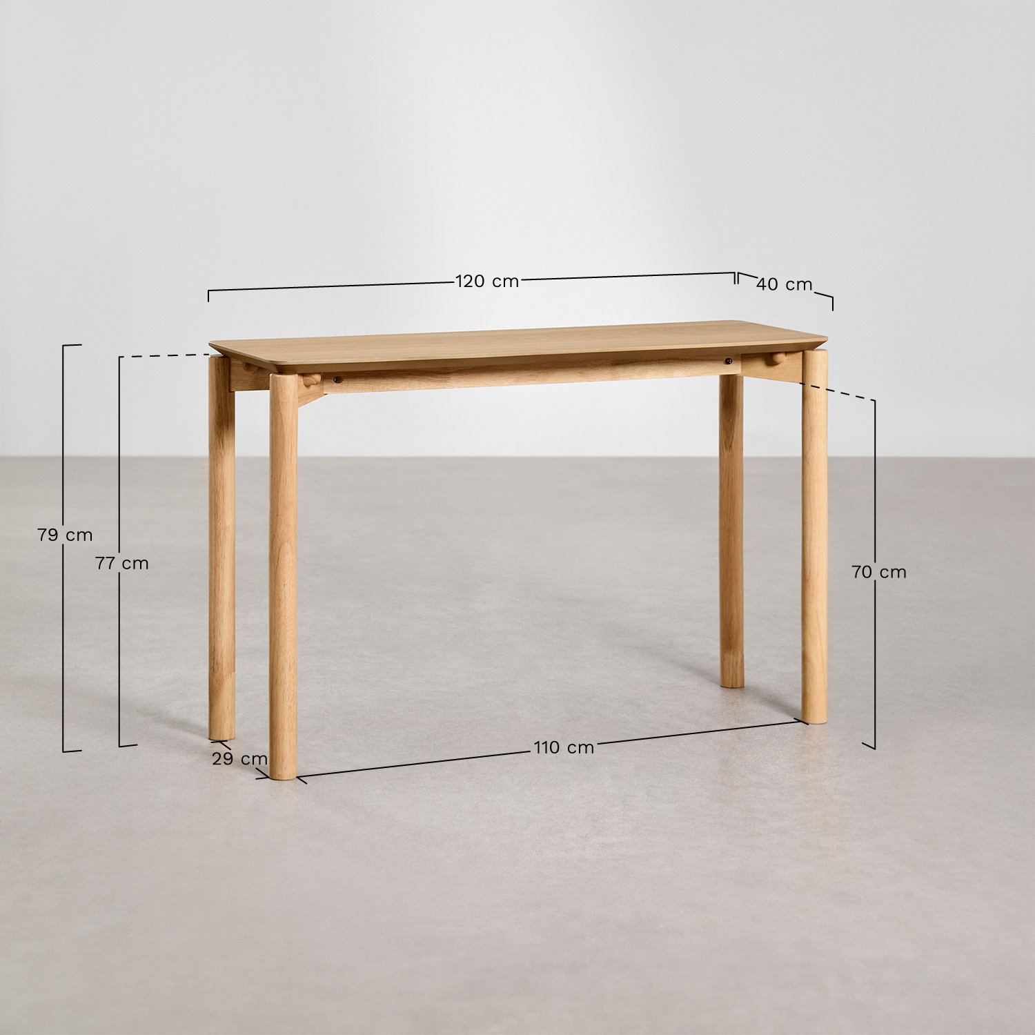 Konsole für den Eingangsbereich, rechteckig, 120x40 cm, aus MDF mit Munden-Eichenfurnier, MAßE