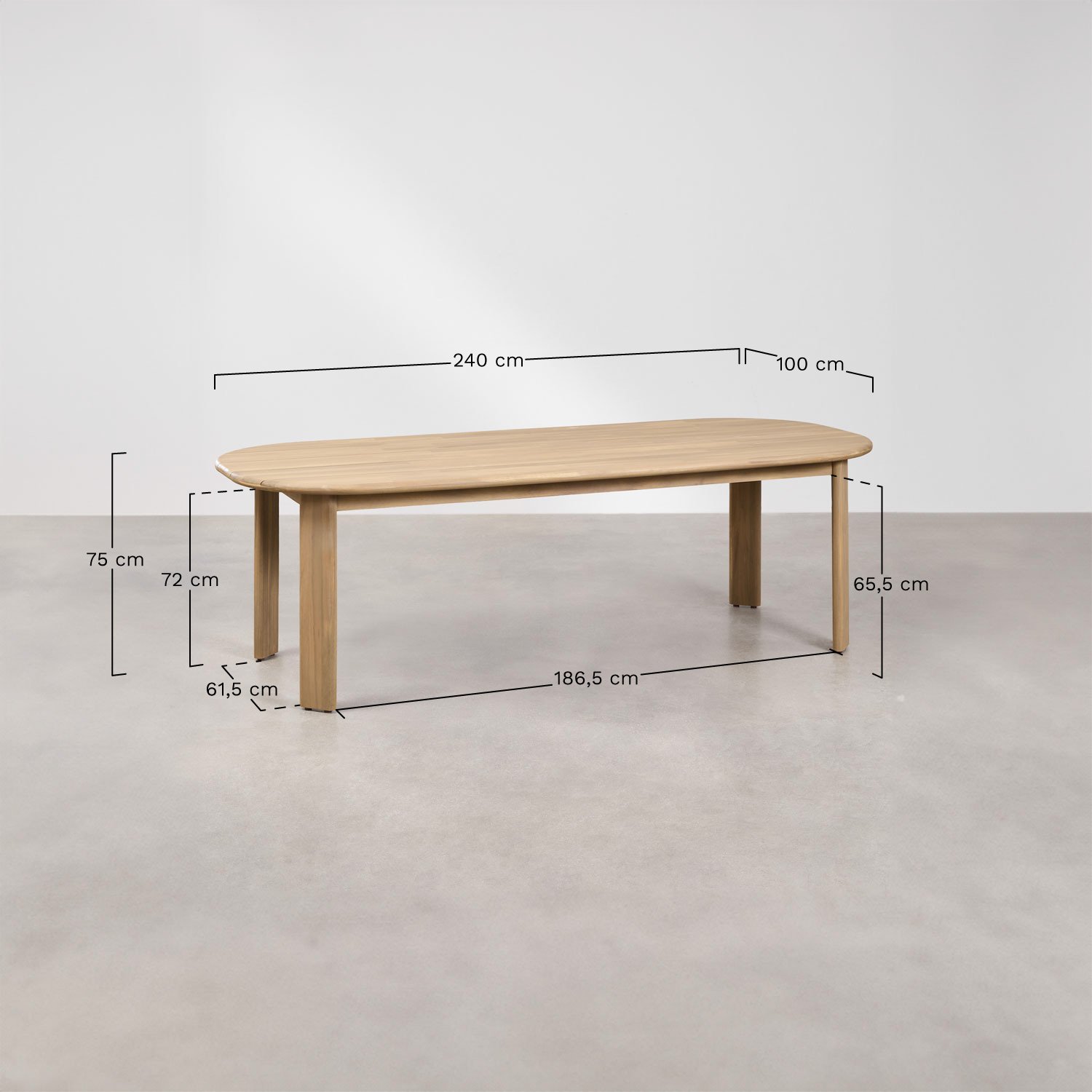 Ovaler Esstisch 240x100 cm aus Akazienholz Uleno, MAßE