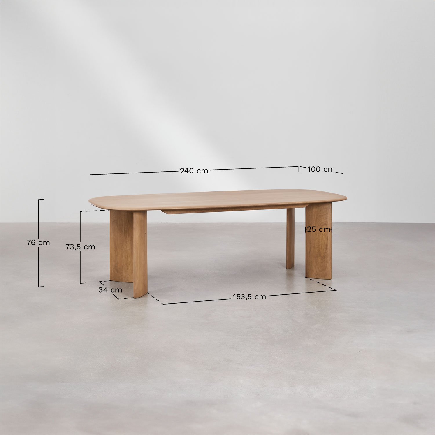 Set aus ovalem Tisch 240x100 aus Mangoholz Miller und 8 gepolsterte Esszimmerstühle Brusel, MAßE