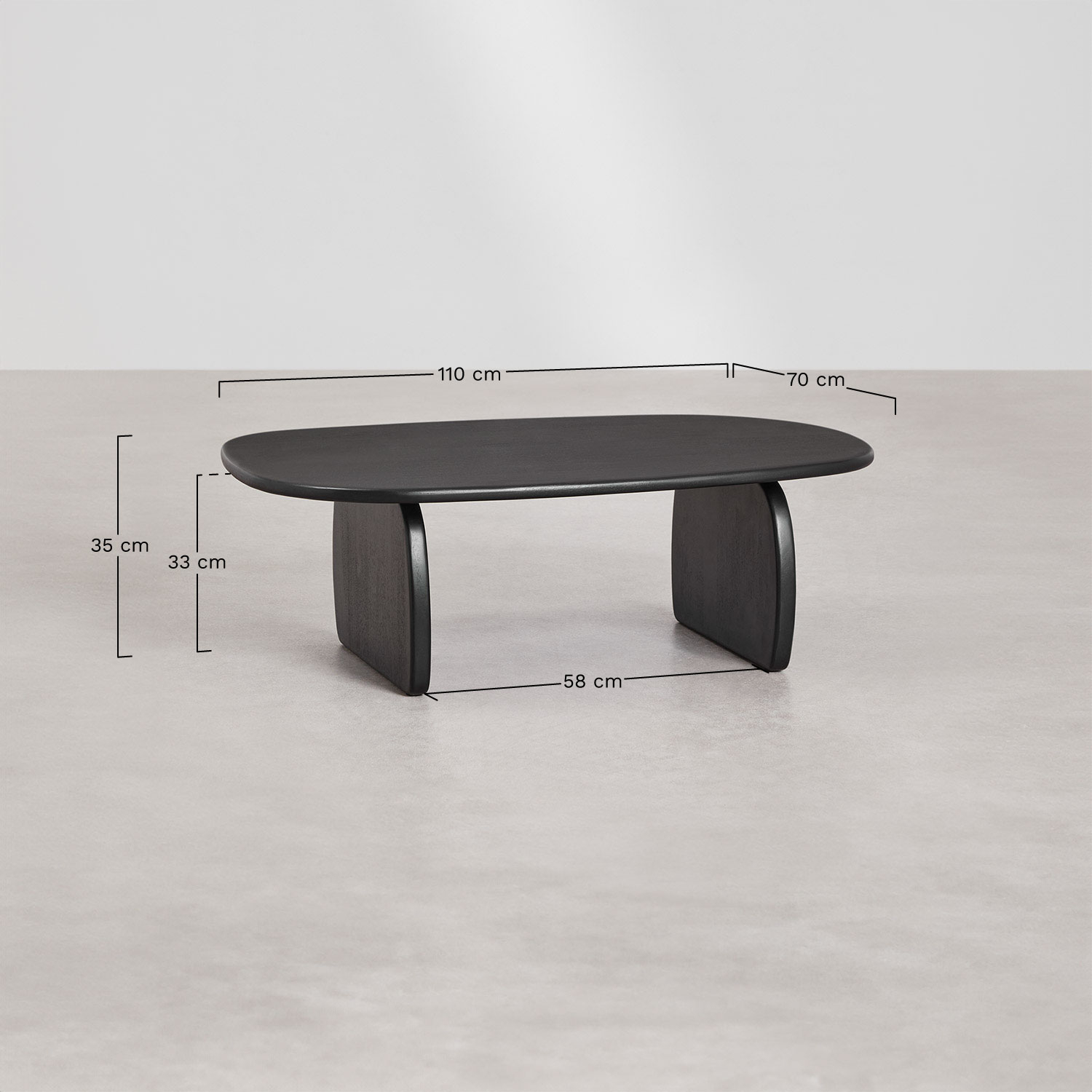 Ovaler Couchtisch 110x70 cm aus Agathe-Mangoholz, MAßE