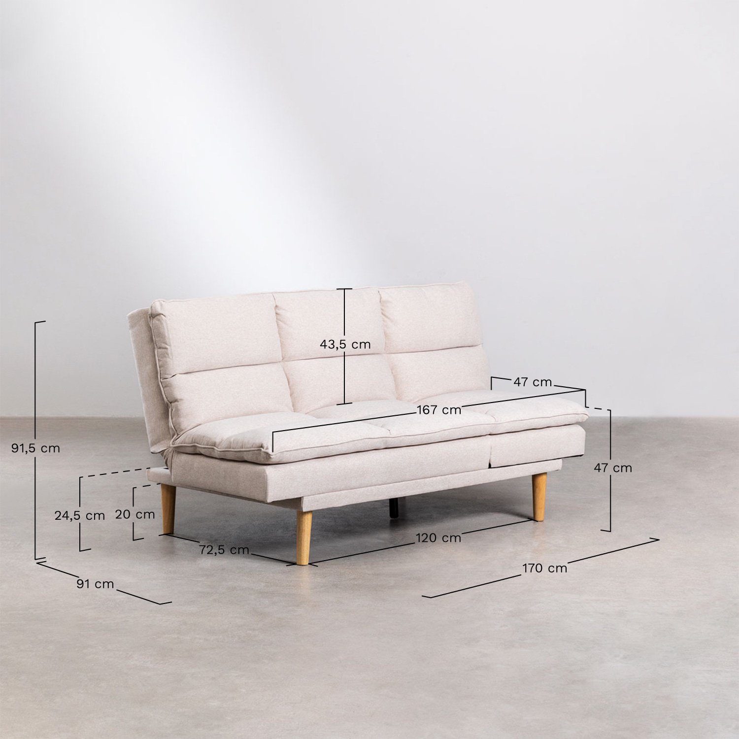 2-Sitzer-Liegesofa aus Veka-Stoff, MAßE