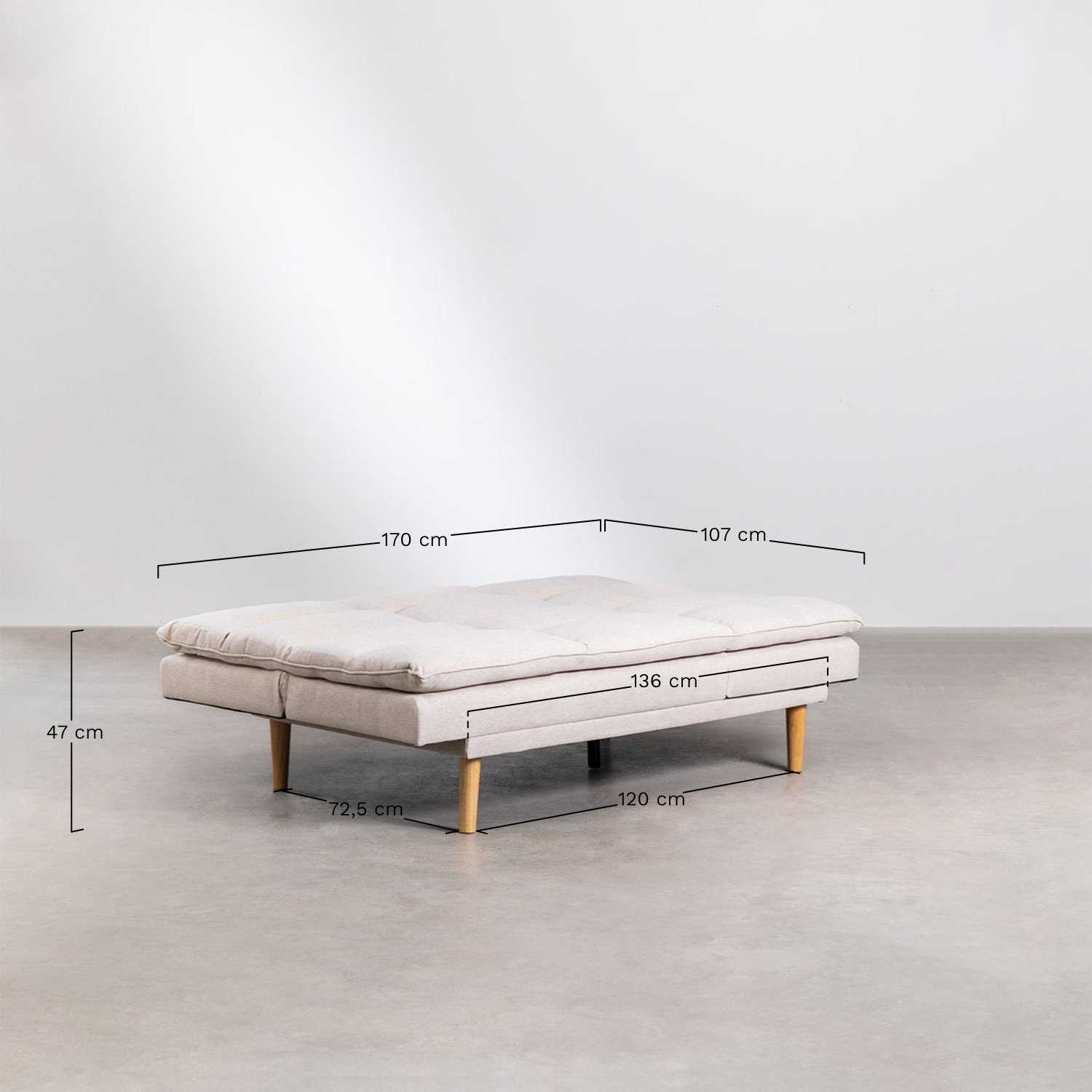 2-Sitzer-Liegesofa aus Veka-Stoff, MAßE