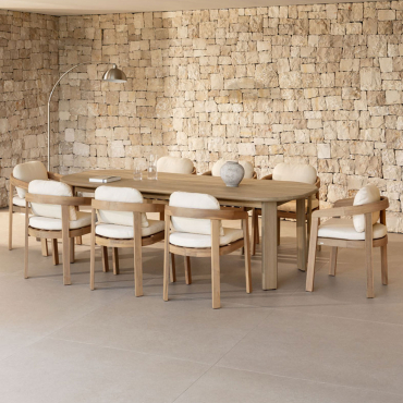 Rechteckiges Tischset 240x100 Cm Aus Akazienholz Und 8 Uleno-gartenstühle Aus Akazienholz Helles Akazienbraun - Sklum