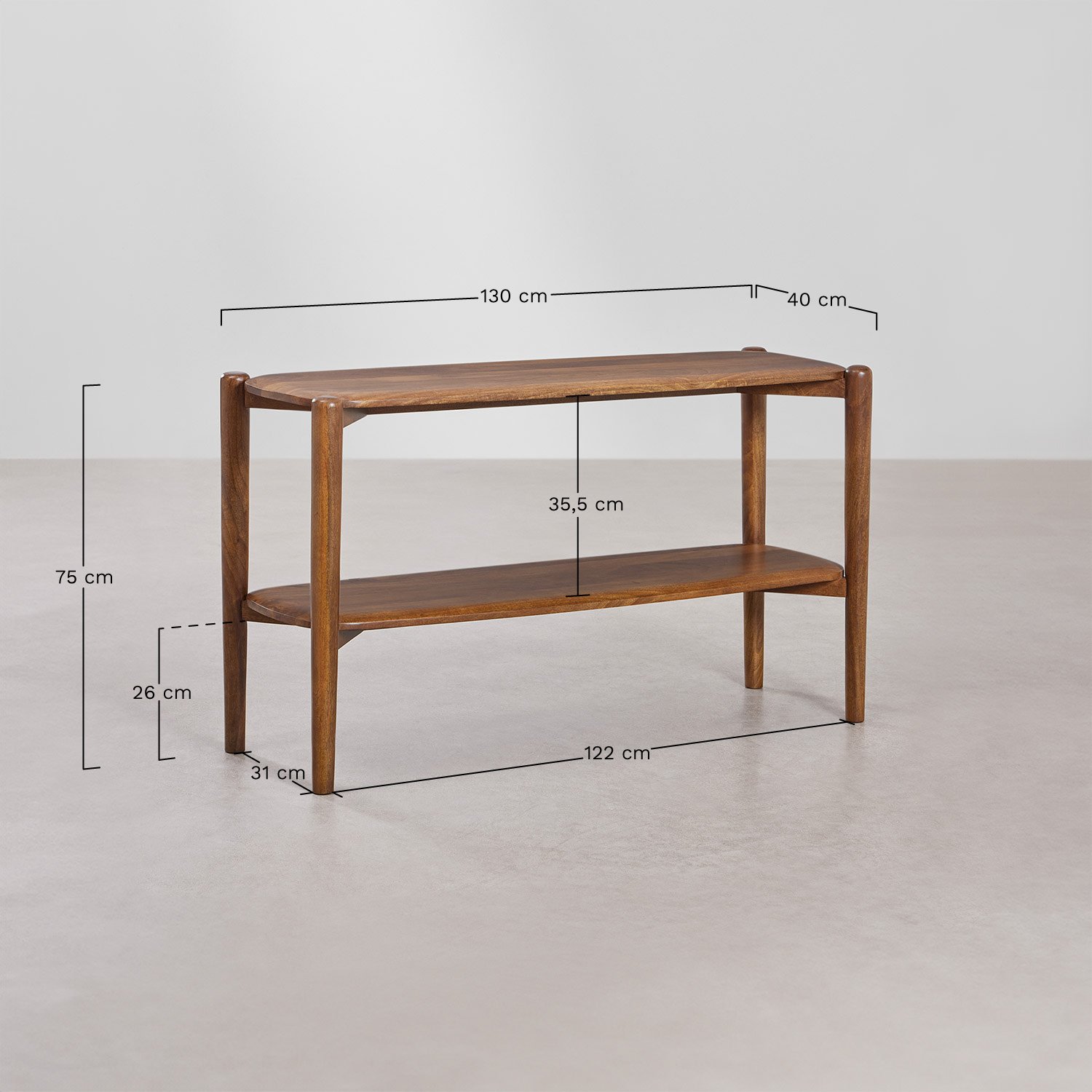 Garderoben-Konsole 130x40 cm aus Mangoholz Gina, MAßE