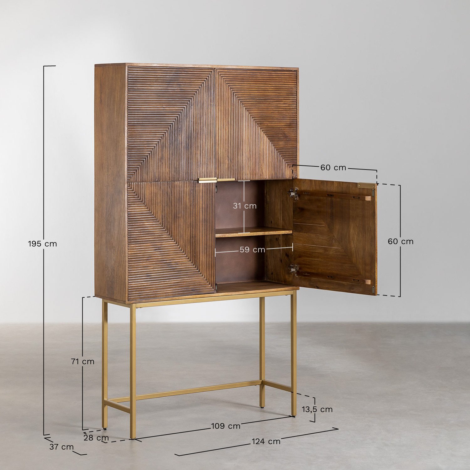 Hohes Sideboard aus Baty-Mangoholz     , MAßE