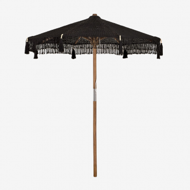 Tongariki-sonnenschirm Aus Teakholz Und Baumwolle Ø220 Cm & Schwarzes Makramee - Sklum