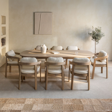 Rechteckiges Tischset 240x100 Cm Aus Akazienholz Und 8 Uleno-esszimmerstühle Aus Akazienholz Helles Akazienbraun - Sklum