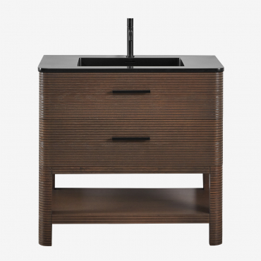 Badezimmerset Aus Holz Mit Integriertem Waschbecken Misene Braun Dark & Ohne Spiegel & Schwarz ↑20 Cm Mit Überlaufablassventil Orveta - Sklum