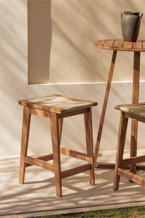 Garten Barhocker 65 cm aus Akazienholz und geflochtener Schnur weizenbraun Tenay