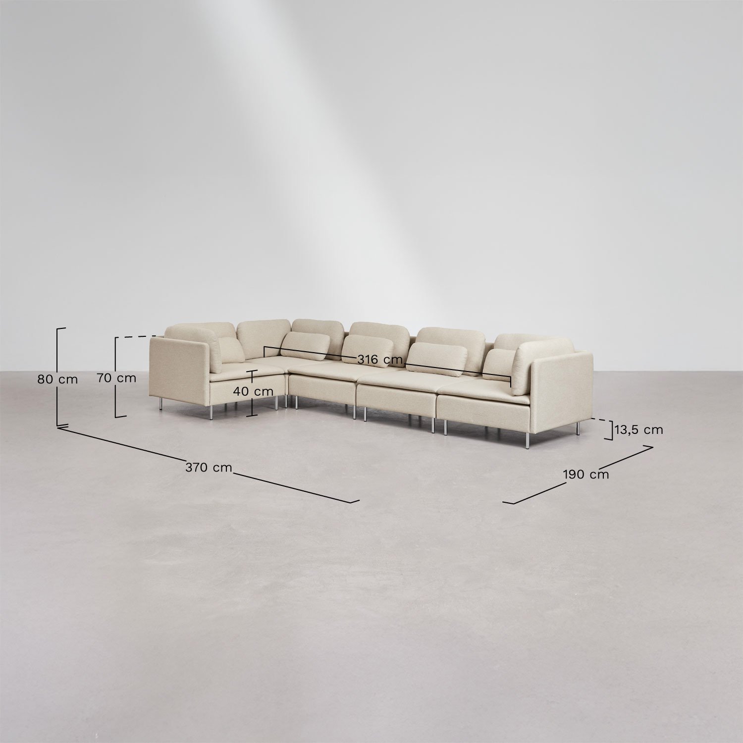 Modulares Ecksofa mit 5 Teilen Oriol, MAßE
