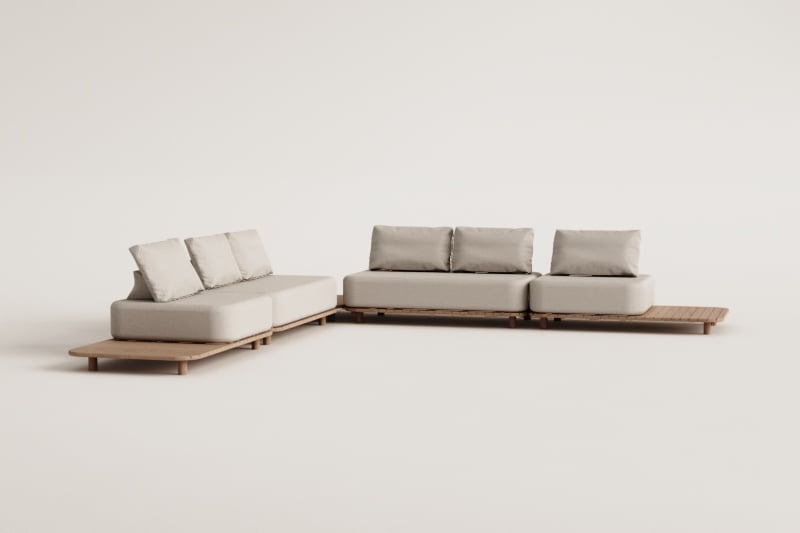 Gartenset mit 4-teiliger modularer Ecksofa und Beistelltisch aus Akazienholz Portet
