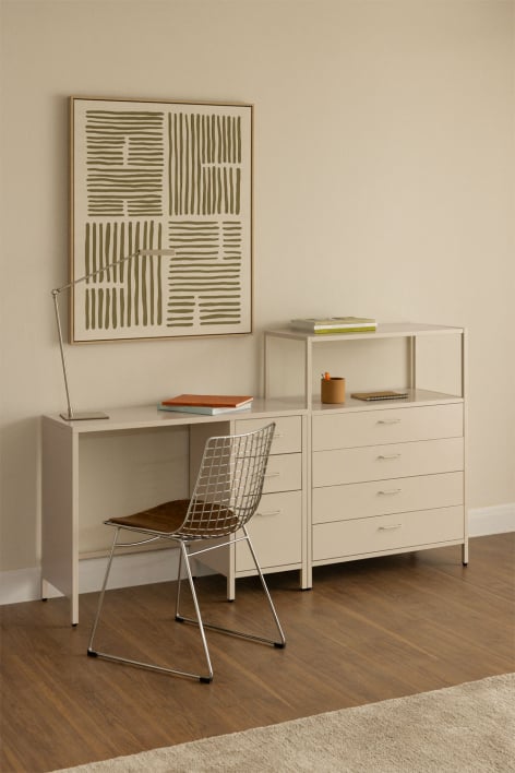 Schreibtisch-Set mit Schubladen und Stahlschrank Janine - Beige Tapioca