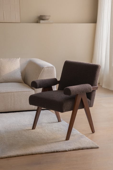 Sessel mit Armlehnen aus Holz und Bouclé-Stoff Lucca