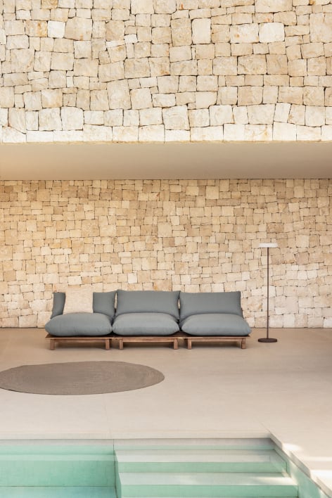 3-teiliges modulares Gartensofa mit Liegefunktion aus Akazienholz Brina - Grau Anthrazit