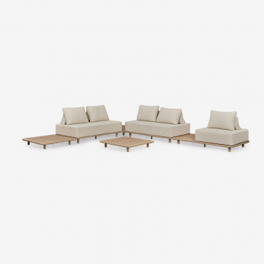 Gartenset Mit 4-teiligem Modularen Ecksofa Mit Beistelltisch Und Couchtisch 95x95 Cm In Portet Akazie Gardenia Weiß - Sklum