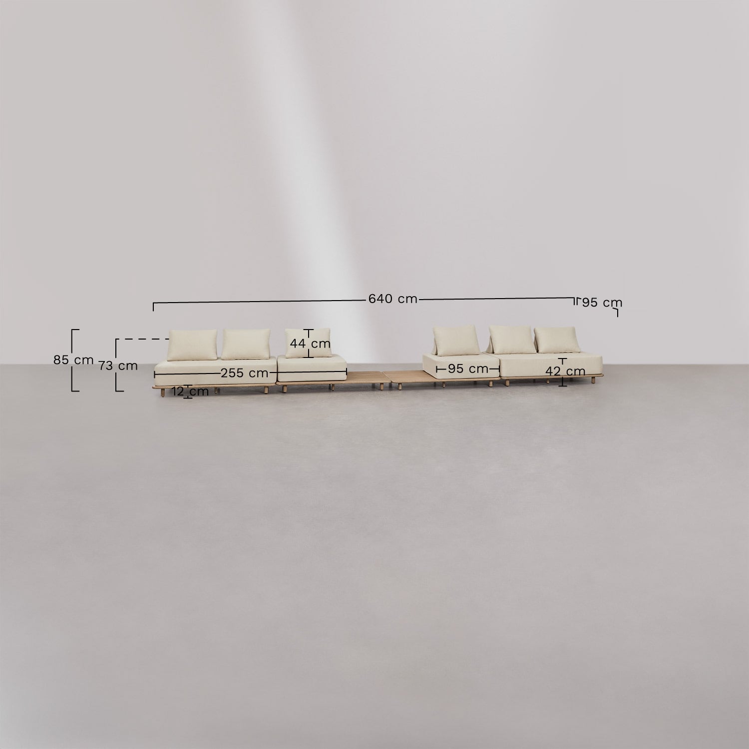 Gartenmöbel-Set mit 4-teiliger modularer Sofa, Beistelltisch und 160x95 cm großem Couchtisch aus Akazie Portet, MA&szlig;E