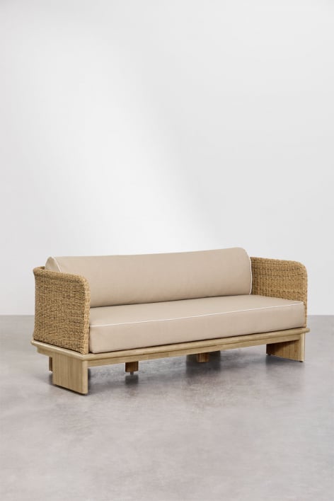 Famara 3-Sitzer-Sofa aus Rattan und Akazienholz - Helles Akazienbraun
