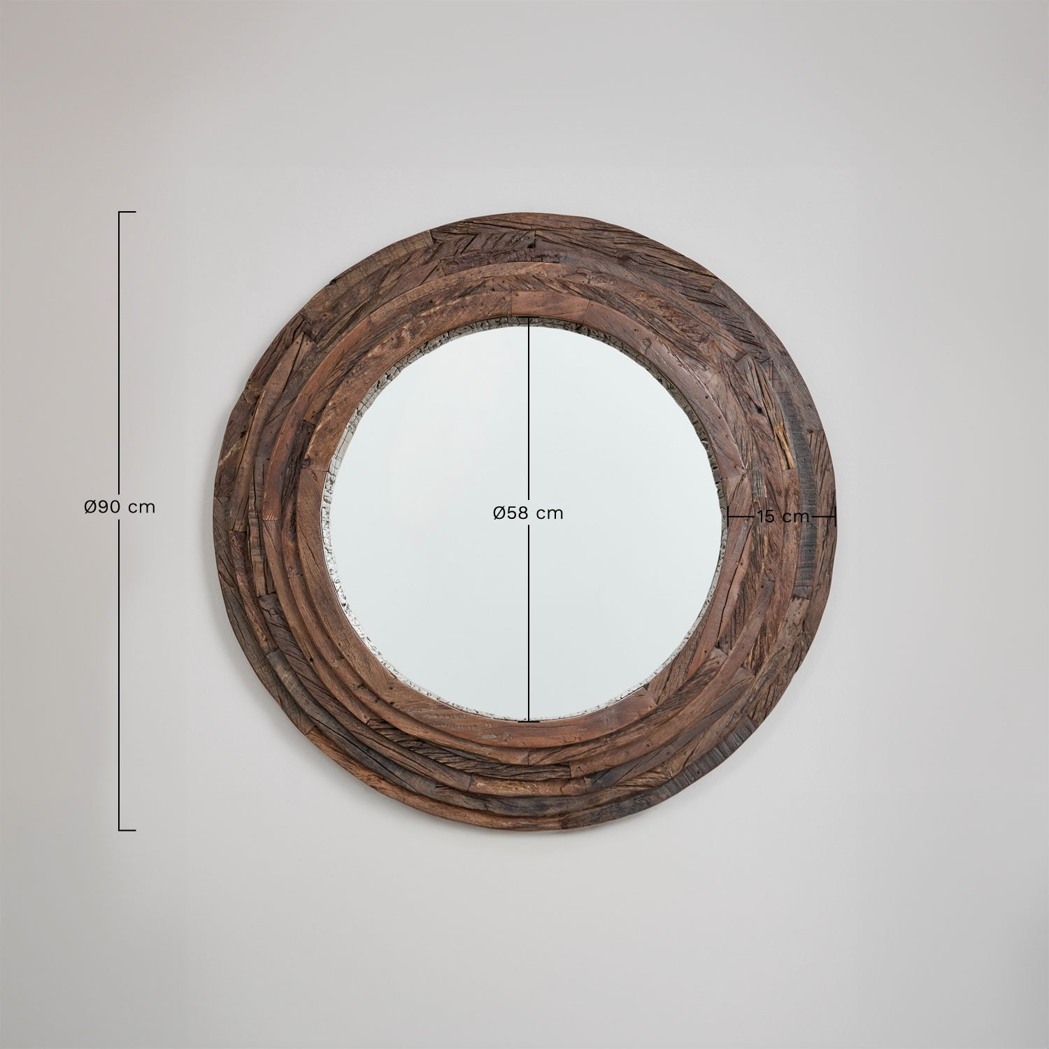 Runder Wandspiegel aus recyceltem Holz Ø90 cm Malbork, MAßE