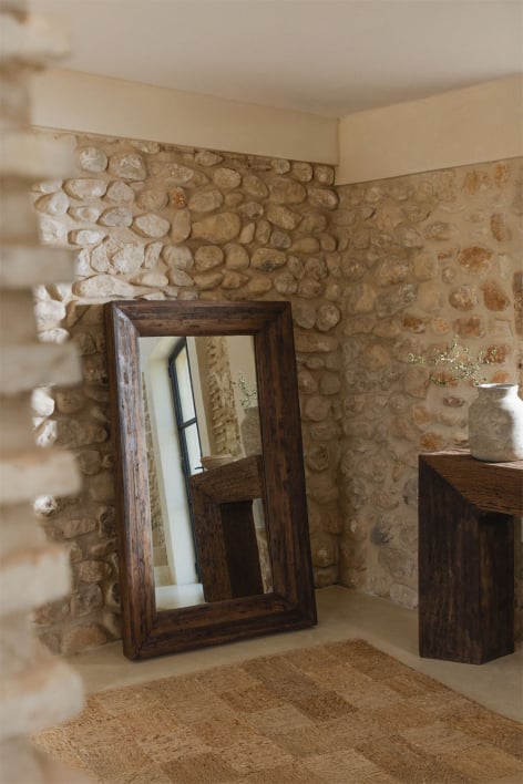 Rechteckiger Wandspiegel aus recyceltem Holz Juvira