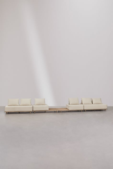 Wohnzimmer-Set mit 4-teiligen modularen Sofa und Beistelltisch aus Akazienholz Portet