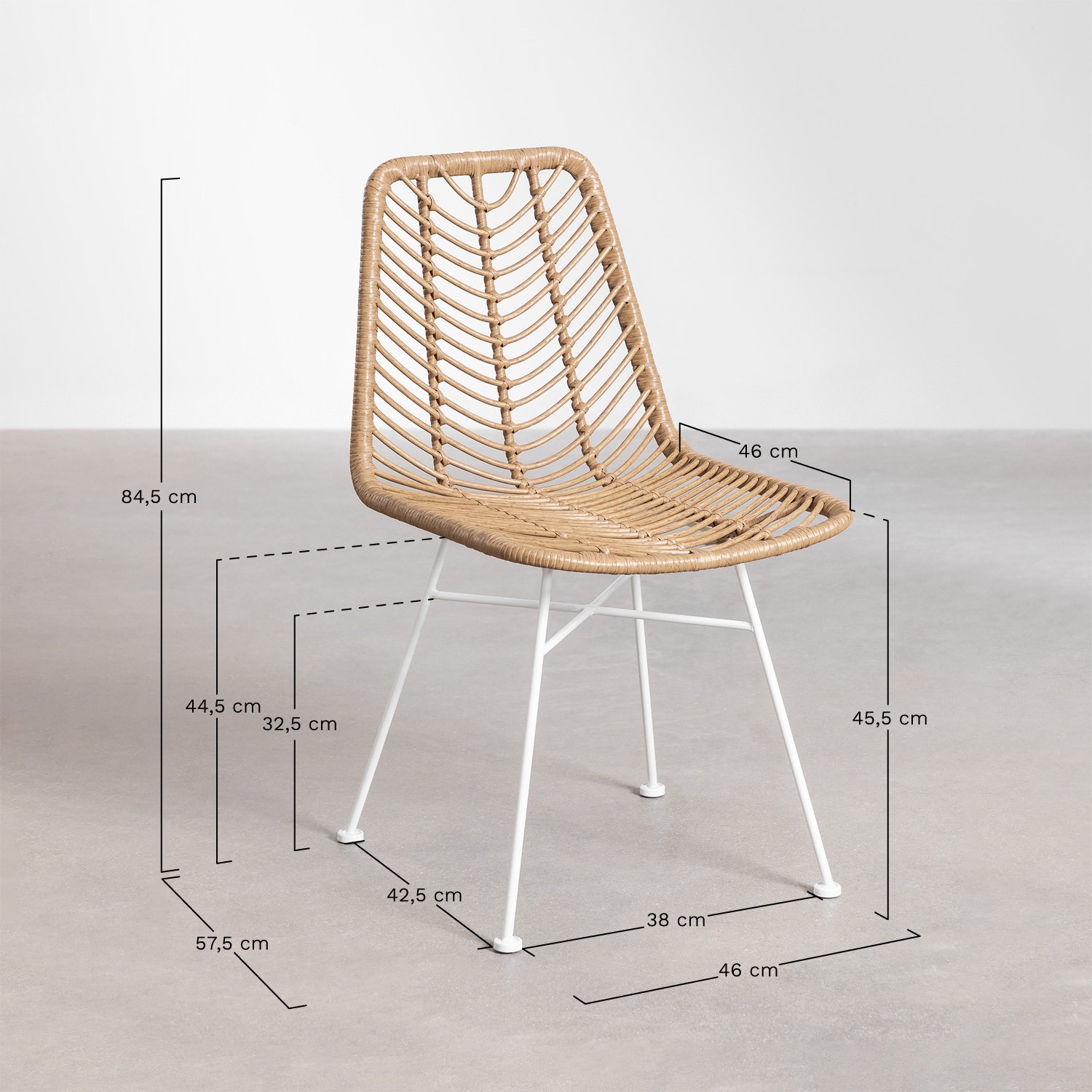 Rechteckiges Tischset 180x90 cm aus Akazienholz und Maupi-Stahl und 6 Gartenstühle aus Gouda Natural Kunstrattan, MAßE