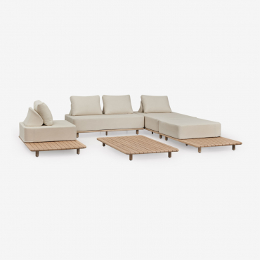 Gartenset Mit 3-teiligem Modularen Chaiselongue-sofa, Beistelltisch, Sessel Und Couchtisch 160x95 Cm In Portet-akazie Gardenia Weiß - Sklum
