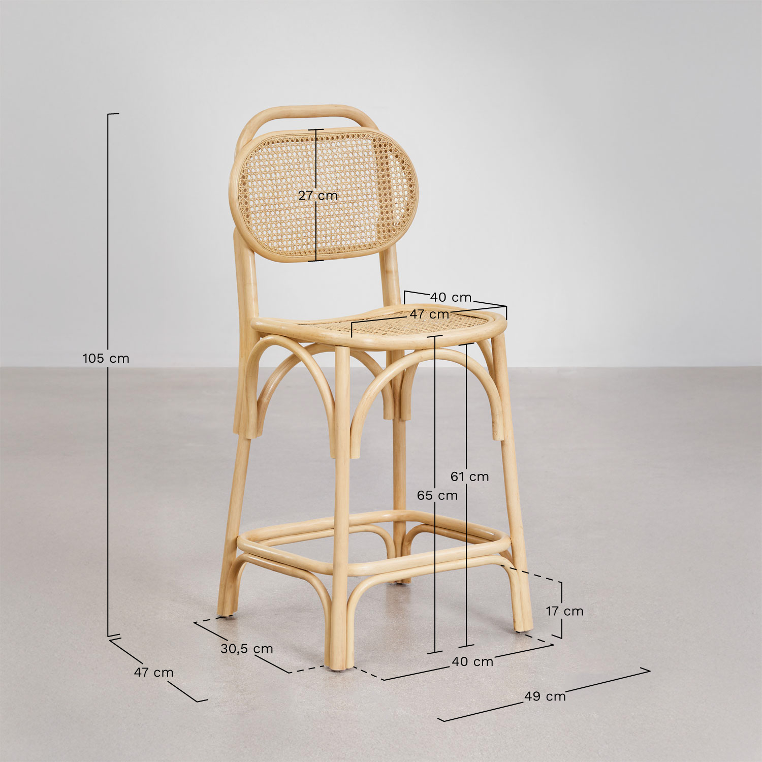 California Rattan Gartenhocker ↑65 cm, MAßE