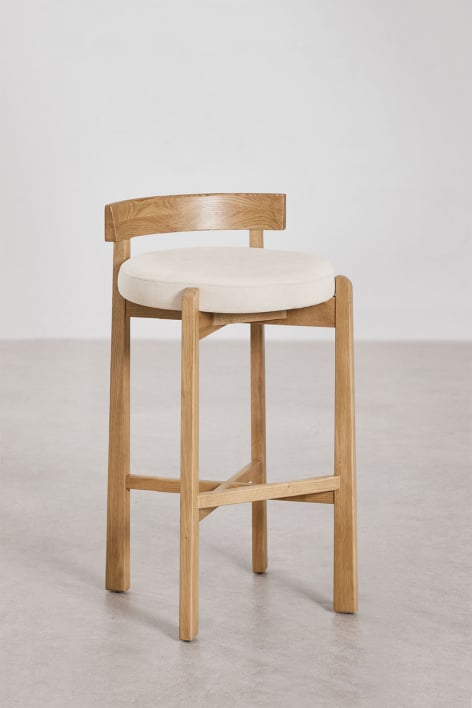 Barhocker 75 cm Eichenfurnier Natur Finish Stoff Gebrochenes Weiß Manila - Stofffarbe Eierschale