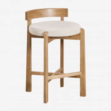 4er-pack Hohe Hocker Aus Eichenholz Und Manila-polsterung Braun Natur & ↑65 Cm & Stofffarbe Eierschale - Sklum