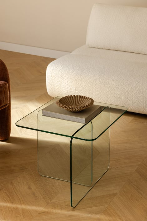 Eliana quadratischer Beistelltisch 50x50 cm aus gehärtetem Glas - Transparent