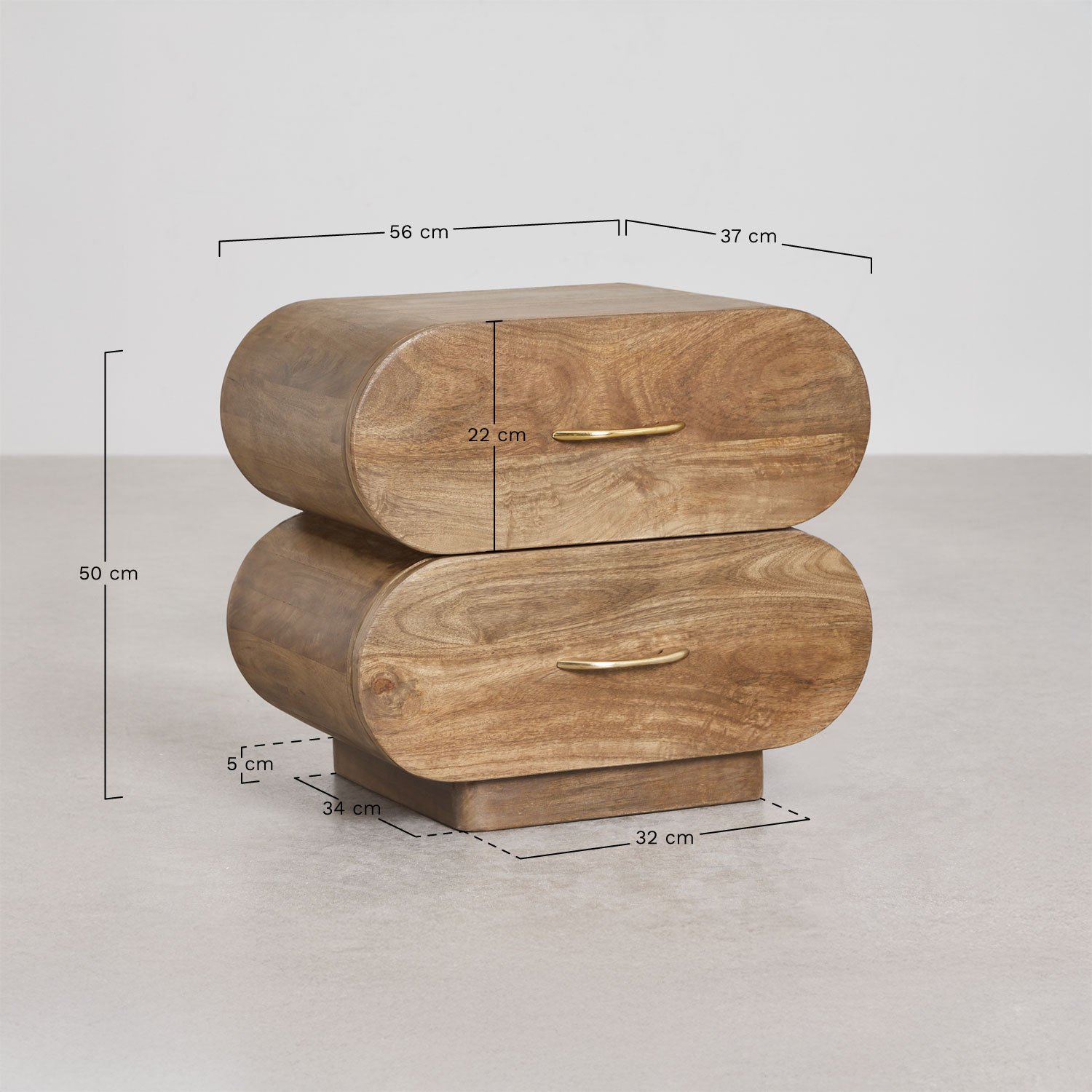 Elaia Nachttisch aus Mangoholz 55x35 cm, MAßE