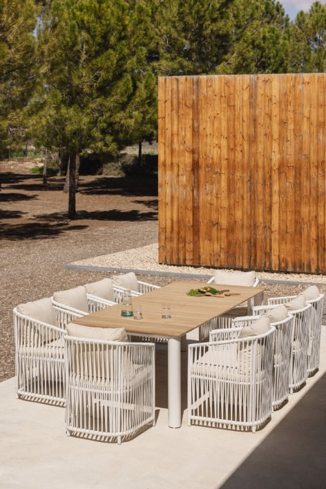 Rechteckiges Tischset 260x100 cm aus Aluminium und Teakholz Sirka und 10 Sophie Aluminium-Gartenstühle