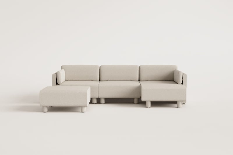 3-teiliges modulares Chaiselongue-Sofa und Pouf auf der rechten Seite aus Artemisa-Bouclé-Stoff