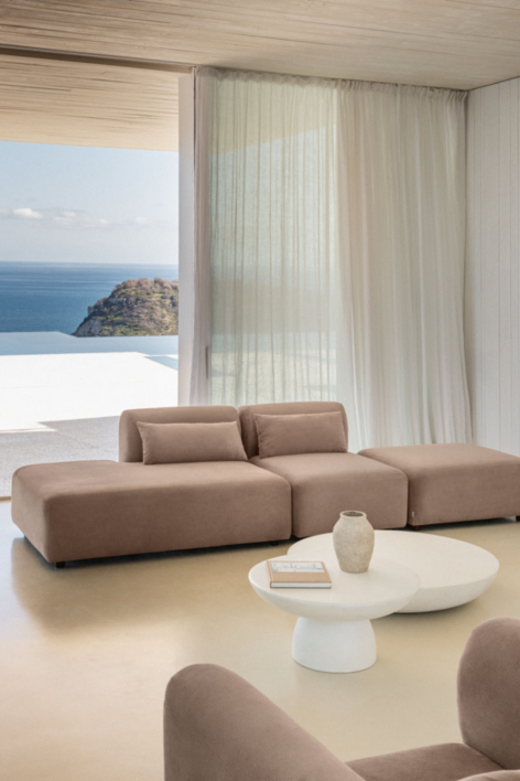 Modulares 2-Sitzer-Sofa mit linker Chaiselongue und Hocker Fogler - Cord Kamelbraun